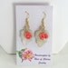 Coral, Serpentine Floral Beaded Necklace, Earring Set - Handmade