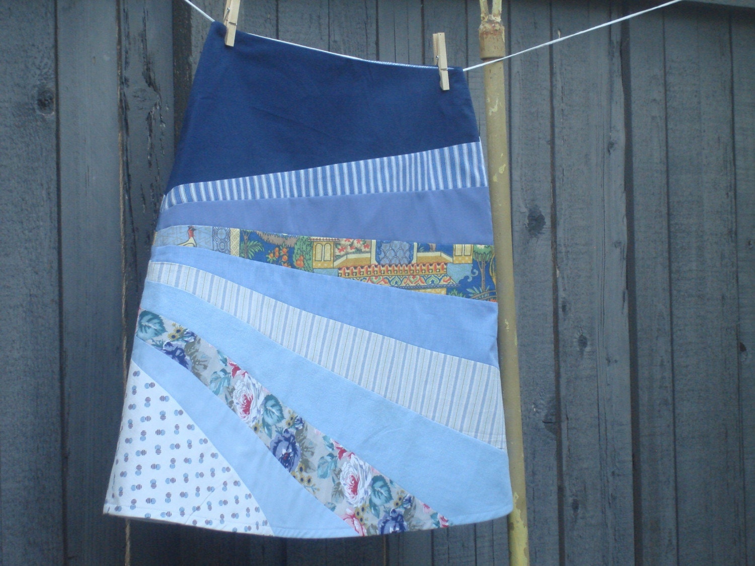 Blue Sunburst Hippie Chic Skirt from Vintage Fabrics, Size 8