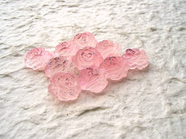 Cute Japanese Cabochons - Pearlized and Glittery Roses LIGHT PINK