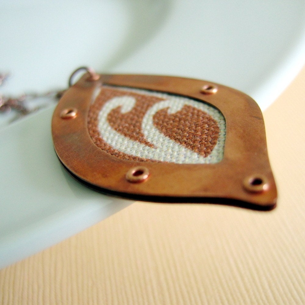 Brown Sugar - copper and fabric necklace