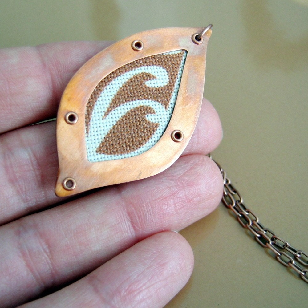 Brown Sugar - copper and fabric necklace