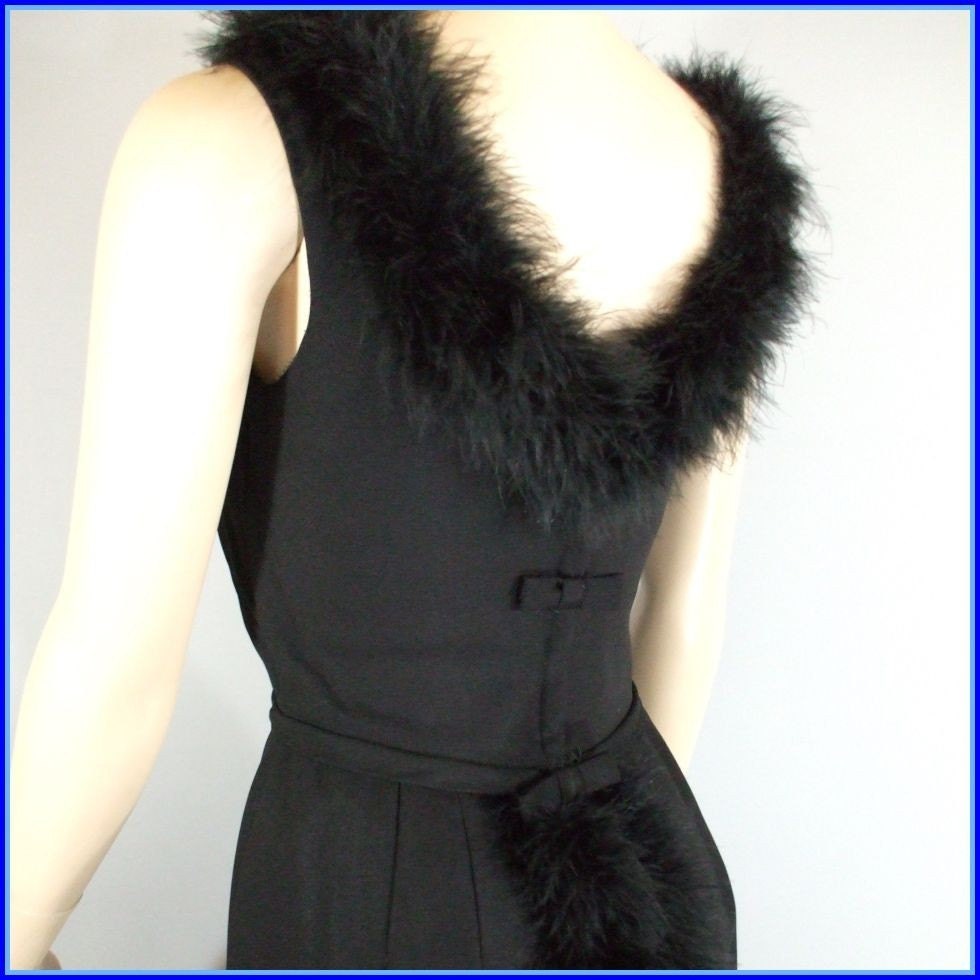 Vintage 50's Black Fluffy Marabou Dress Cocktail Party S M