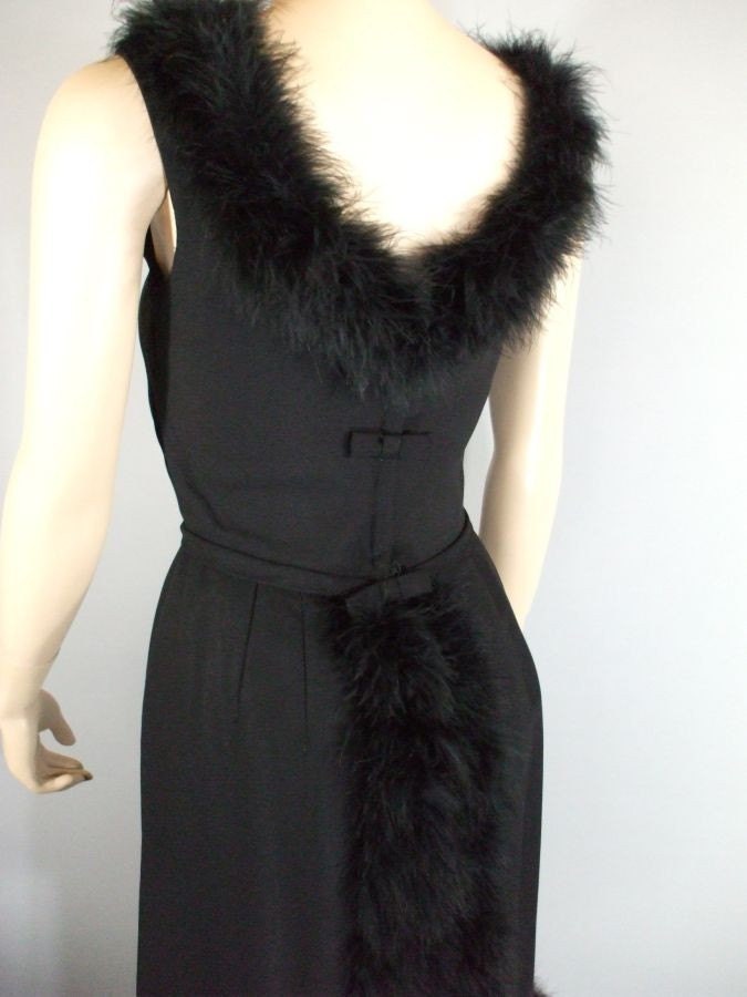 Vintage 50's Black Fluffy Marabou Dress Cocktail Party S M