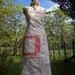 vintage teacloth embroidered floral apron to wear over your dresses cream linen embellished one size