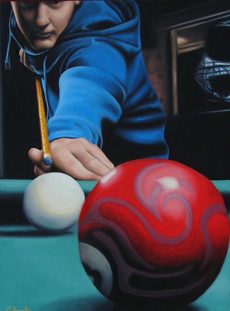 Pool Shot bar scene print oil painting reproduction 8X10
