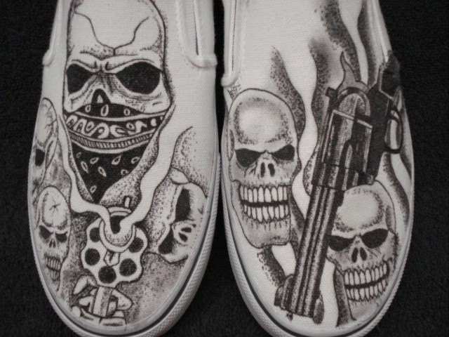Smoking guns pistols and Skulls Tattoo Inspired Custom Designed Shoes