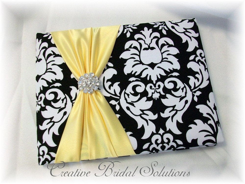 Black and White Damask with Yellow Wedding Guest Book