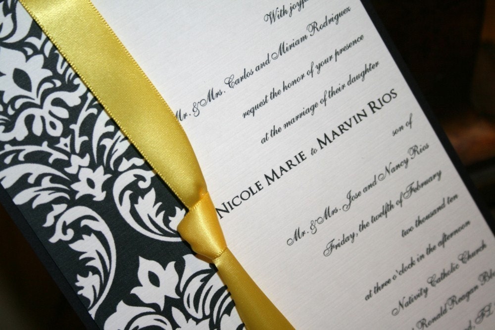 Yellow and Black Damask Dream Wedding Invitation From trendytreasure