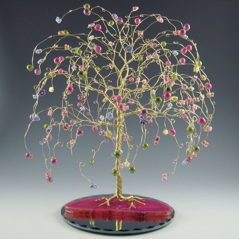 Wedding Cake Topper Willow Tree Sculpture Gold with Flowers and Butterflies