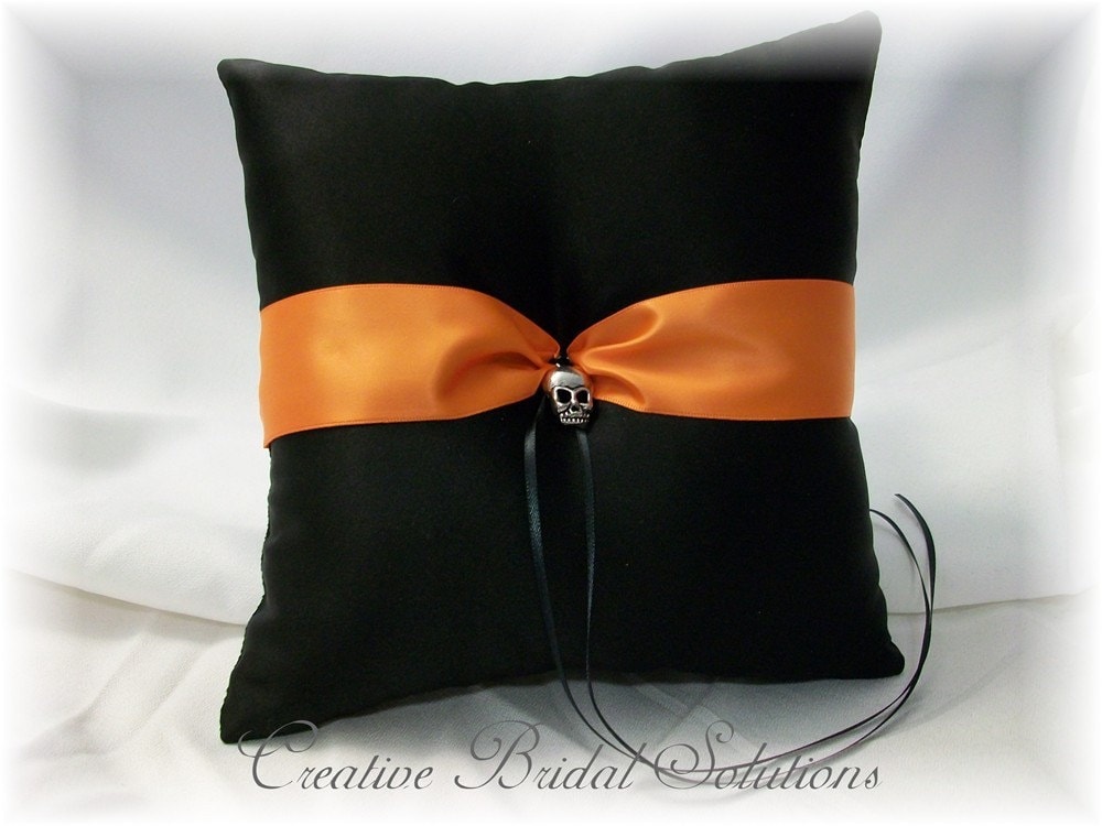 Black and Orange Gothic Wedding Ring Pillow The Romona