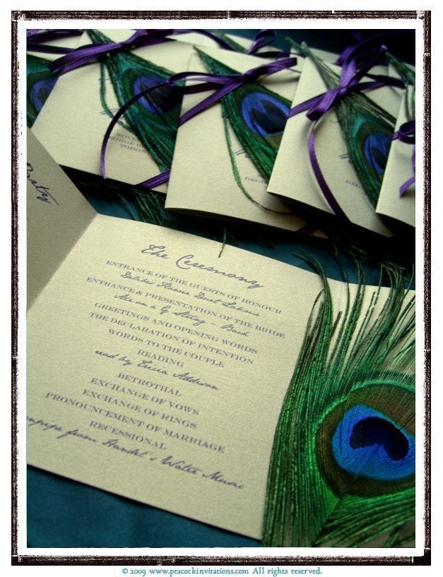 140 MELODIE Peacock Themed Petit Wedding Programs From PeacockInvitations