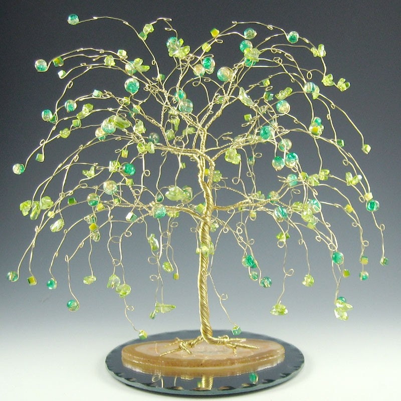 Wedding Cake Topper Willow Tree Sculpture Gold Green and Yellow OOAK5