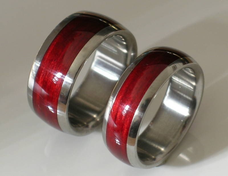 Tungsten Wedding Bands His and Hers Bahama Cherry Wood Rings Custom Made 