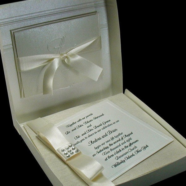 Boxed Couture Wedding Invitations Black Tie Wedding Ivory Formal 