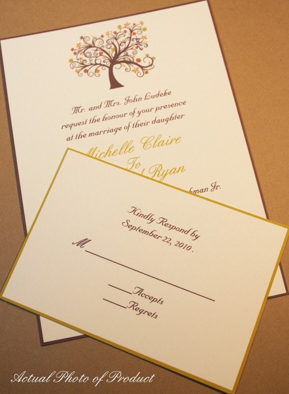 Autumn Wedding Invitation with Fall Tree Not a Deposit Listing Set of 100