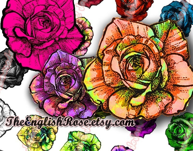 28 Different Colors LA Ink Tattoo Roses Graphic Design 15 x 15 inch 