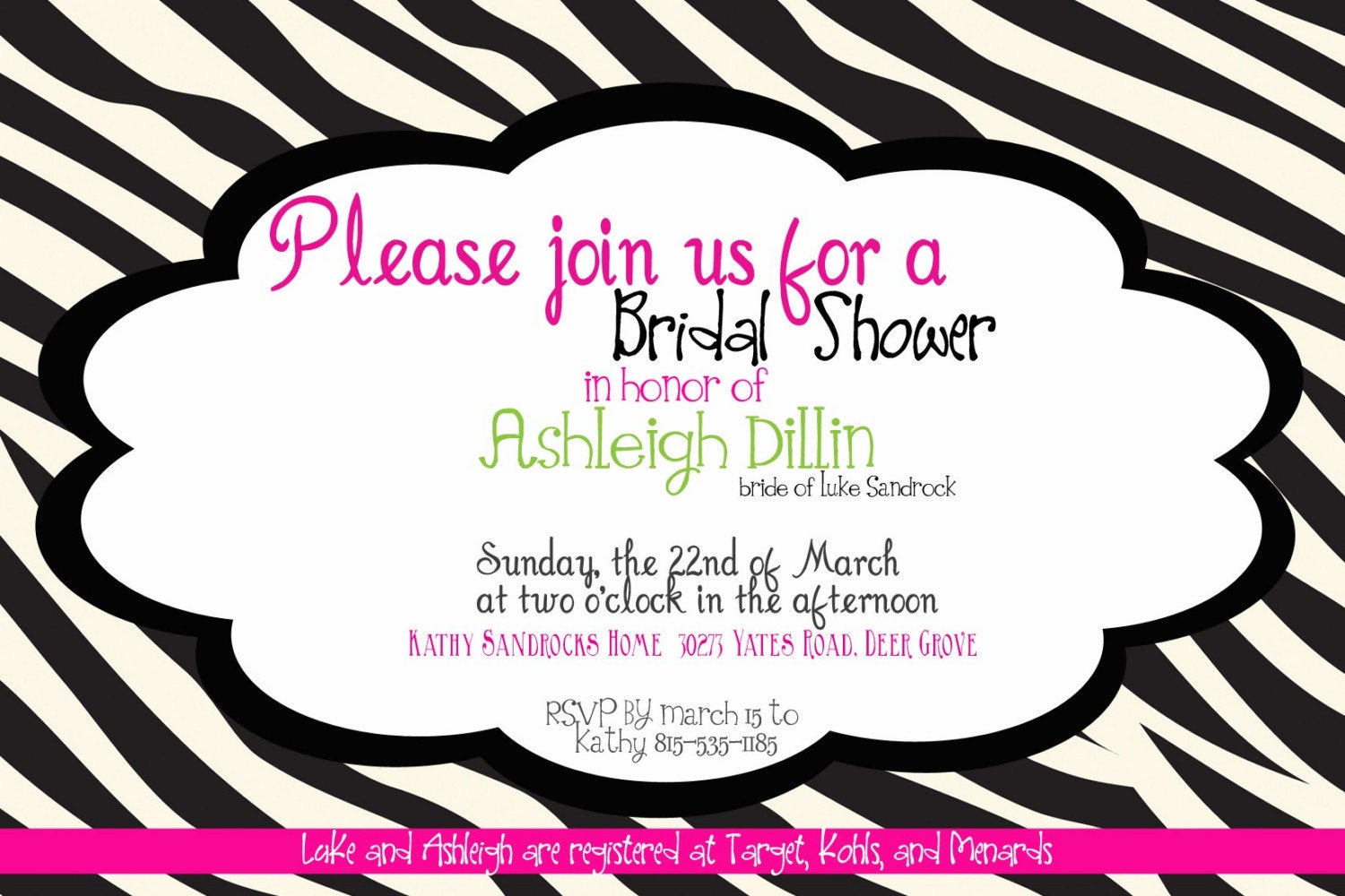 Zebra Print Bridal Shower Invitations 2012 Picture