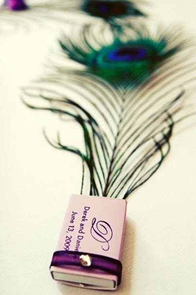 75 Wedding Favors Peacock Feather with Matchbox