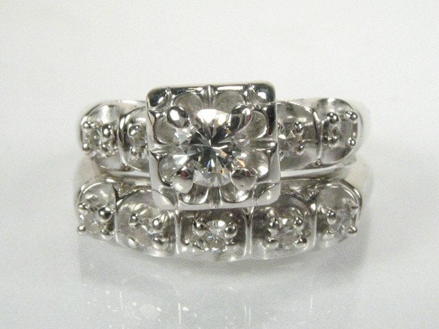 Vintage Diamond Wedding Rings Set Circa 1950 39s 1960 39s 033 Carat Total