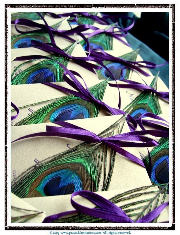 MELODIE Peacock Themed Petit Wedding Programs Deep Purple and Champagne