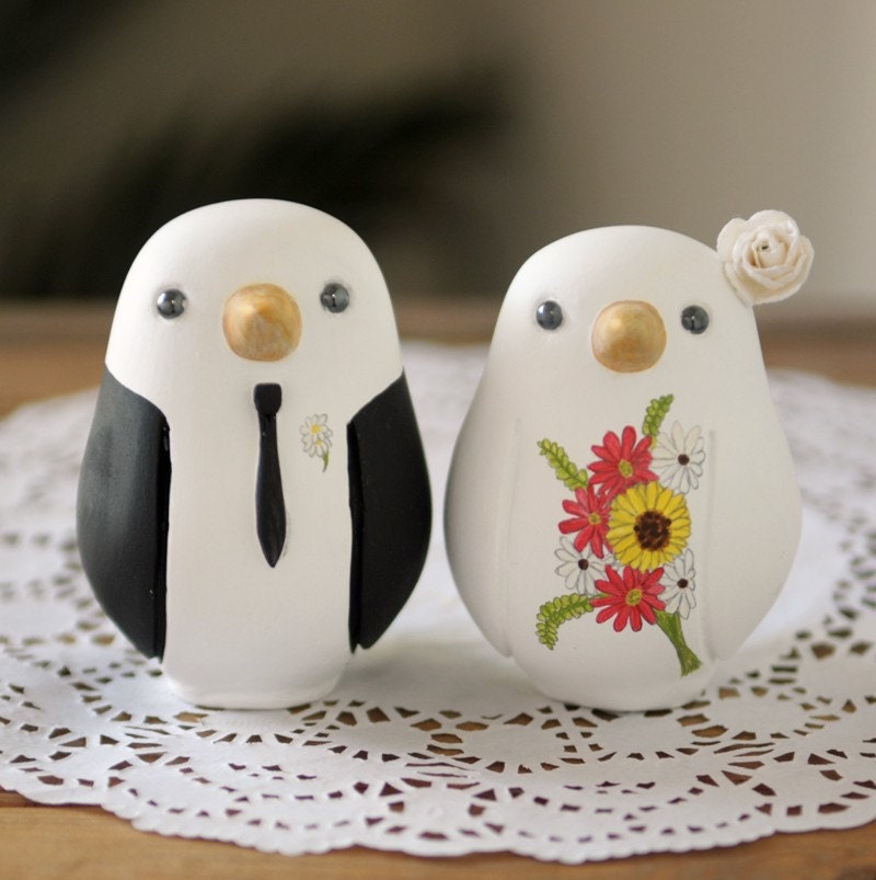 Custom Wedding Cake Topper Medium Hand Painted Love Birds with Painted 