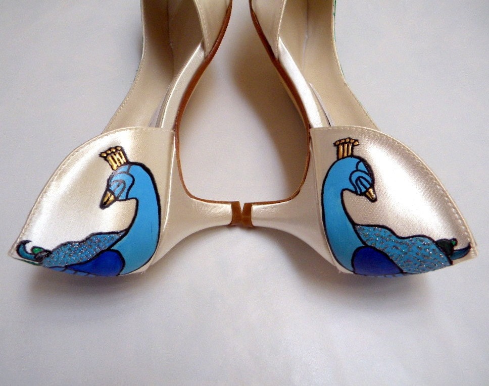 Wedding Shoes painted peacock medium heel ABBY IVORY From norakaren