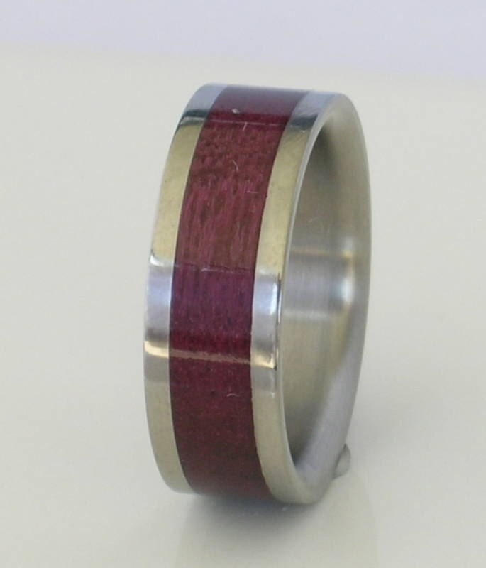 Titanium Wood Ring Custom Wedding Band Exotic Purple Heart Wood Inlay Mens 