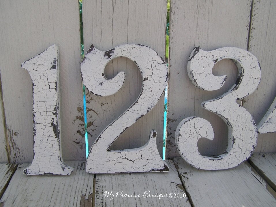 COTTAGE WEDDING TABLE NUMBERS Distressed Table Numbers Wooden Cut Out 