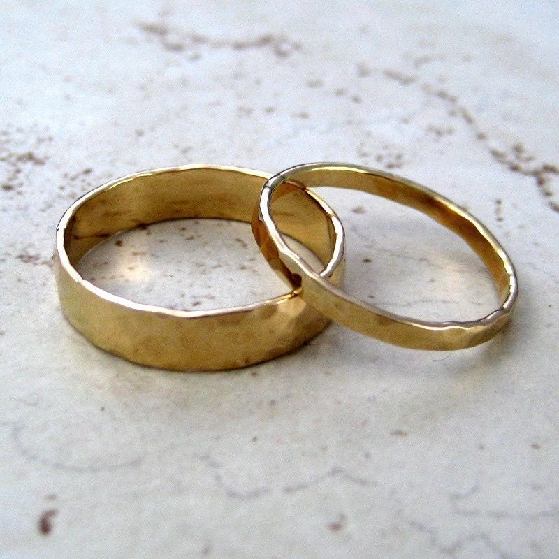 14K Yellow Gold Perfect Wedding Ring Set Gold Wedding Bands Rough Texture 