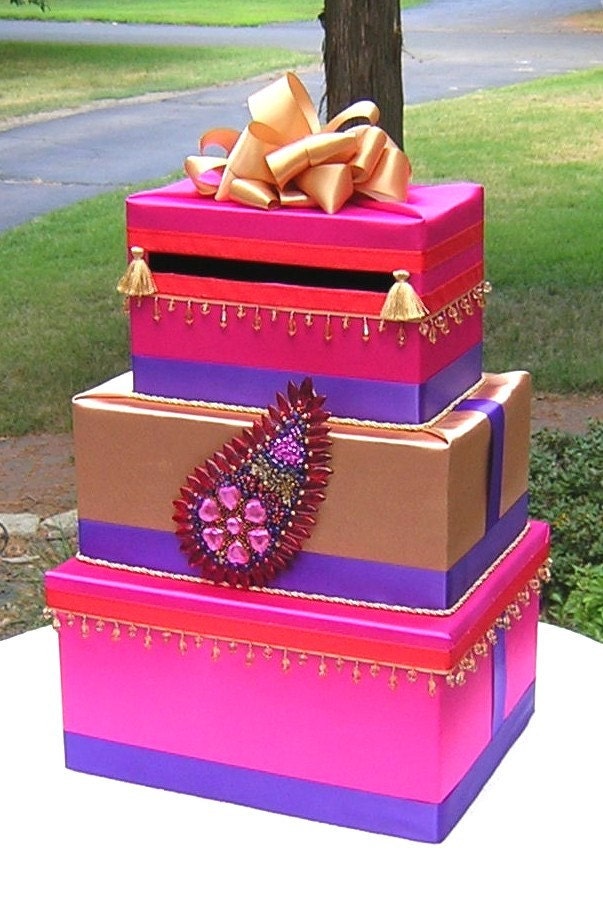 Indian Hindu WEDDING Card Money Box Beads PAISLEY MOTIF Customize
