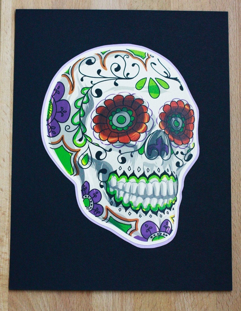 85 x 11 Sugar Skull Print on Purple and Black Cardstock