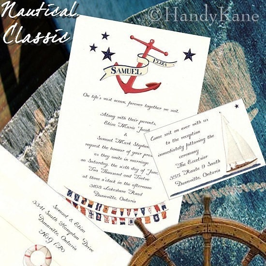 QTY 100 NAUTICAL Wedding Invitations CLASSIC Anchor Sailing Ocean