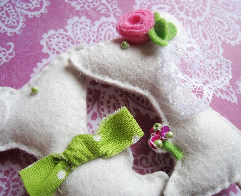 Mice Wedding Cake Toppers Wool Felt White Hot Pink and Lime or Colors Of