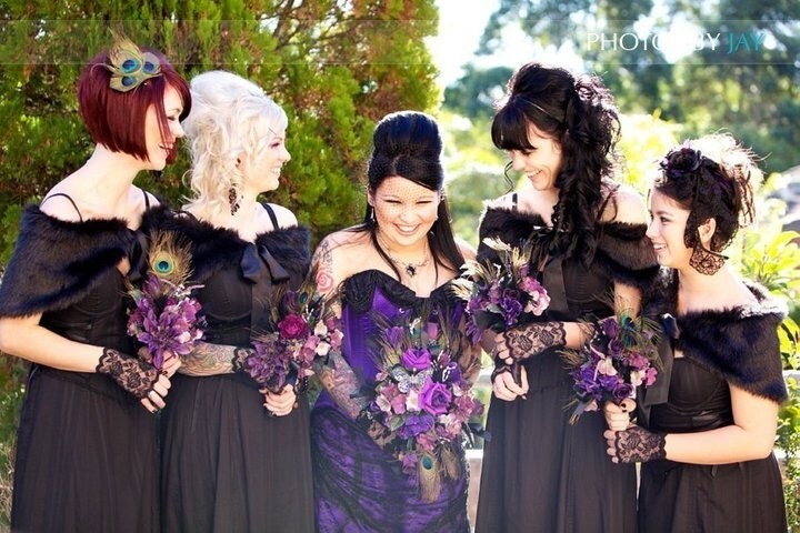 Peacock Bridal Bouquet Purple Weddings Gothic Custom for Jenn3n