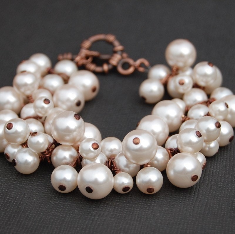 Pearl Bridal Jewelry Blush Pearl Cluster Bracelet Bridesmaid Bracelet 