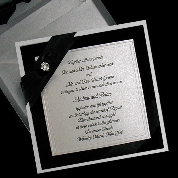 100 Boxed Couture Wedding Invitations Black Velvet Silver Satin Bow