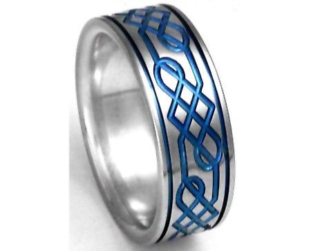 Mens Stainless Steel Ring with Black Enamel - Male Promise Rings