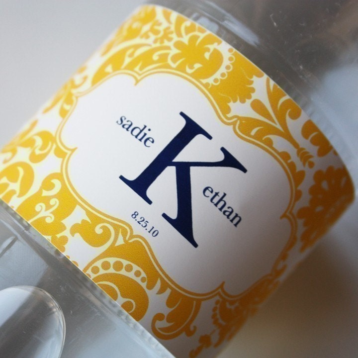 Printable Personalized Water Bottle Labels Sadie Damask Design