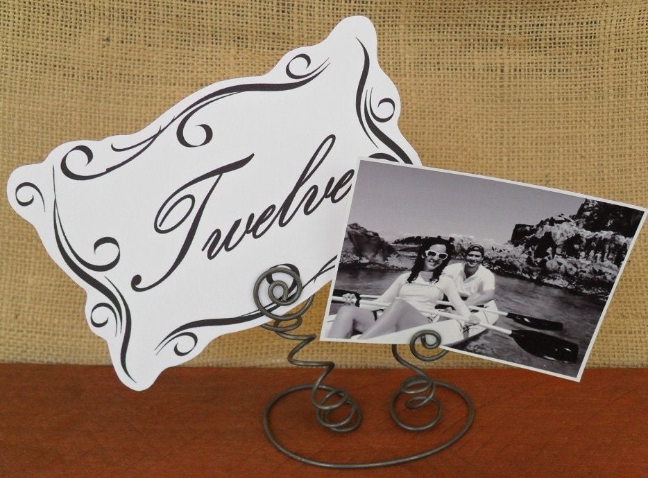 6 whimsical rustic wedding table number holders double swirl menu card 