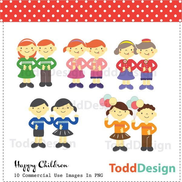 Happy Children Digital Clip Art for wedding invitations baby shower 