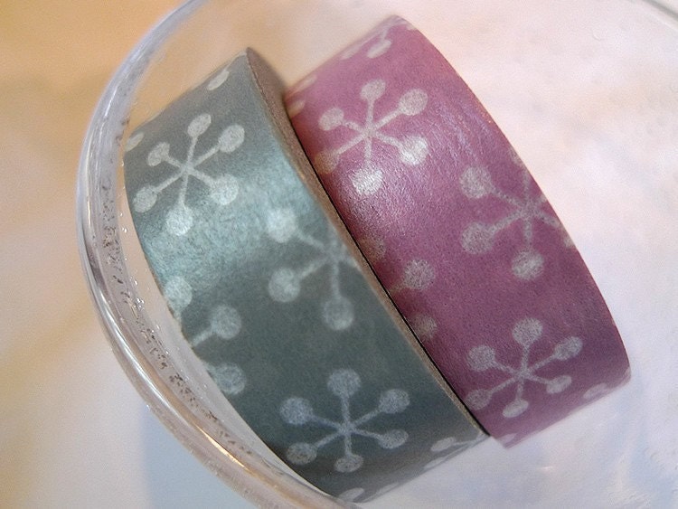 Washi Paper Tape Japanese Pink and Grey Cherry Blossom Snowflake Pattern 