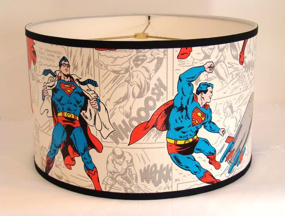 Vintage Wallpaper Drum Shade 1970's Superman the Man of Steel From Fondue