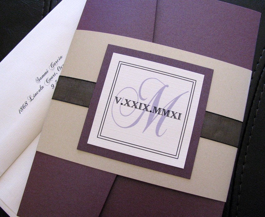 pocket wedding invitation purple