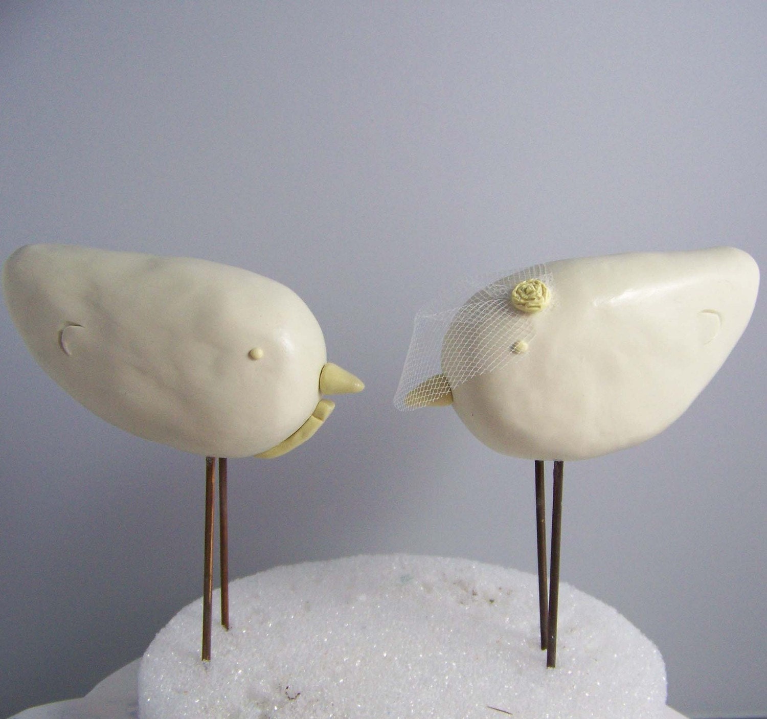 Vintage Style Love Birds Wedding Cake Topper with Tie and Birdcage Veil in