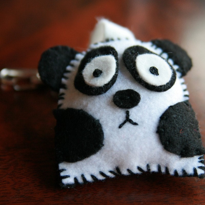 Felt Embroidery Key Chain Sad Panda Backpack Pal From LittleGrayFox