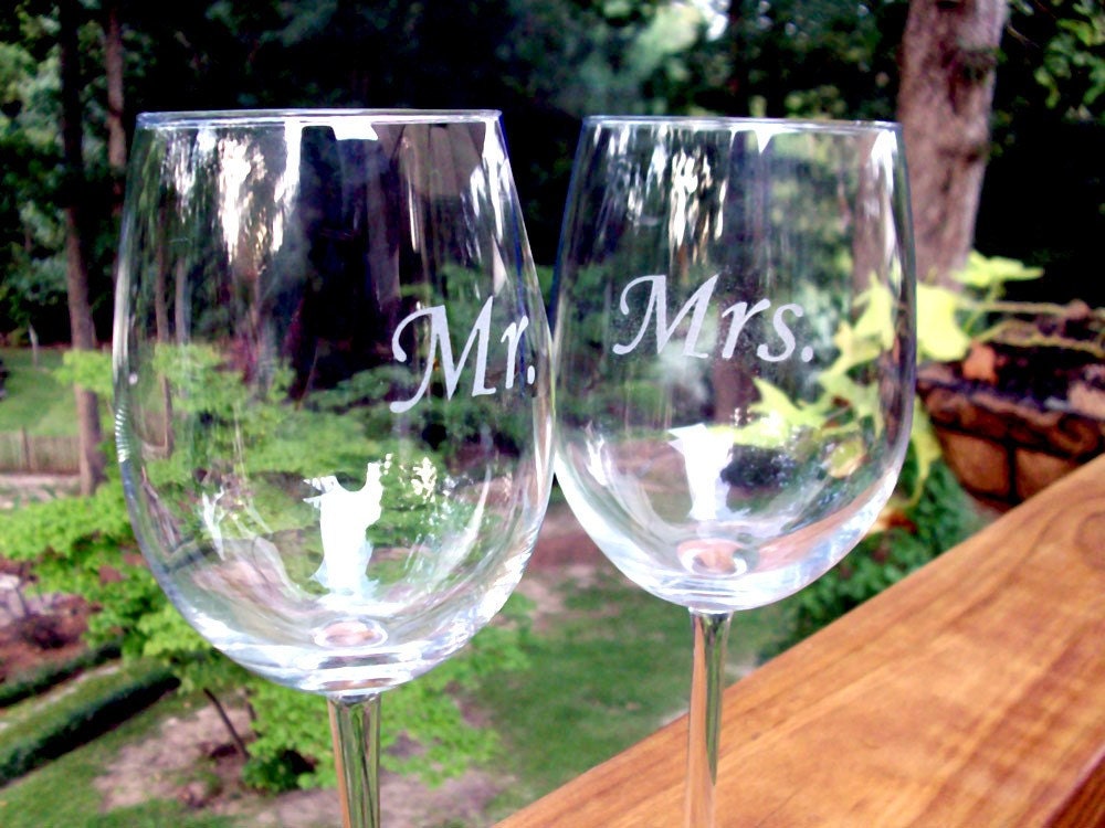Mr and Mrs Wine glass set Great Wedding Gift From PhoenixFireStudios