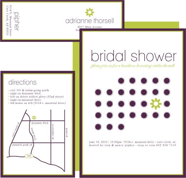 Modern Bridal Shower Calendar Invitation Purple and Lime Green