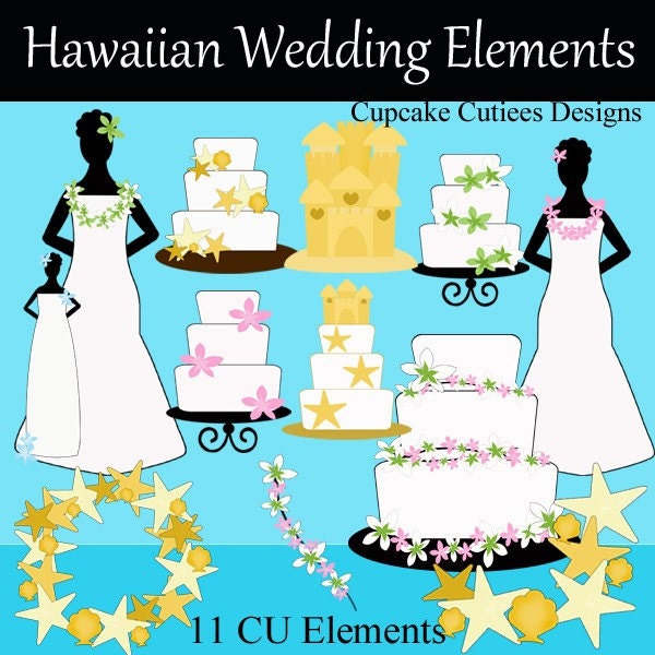 Hawaiian Wedding Clipart Commercial use for Cards Stationary and Paper 