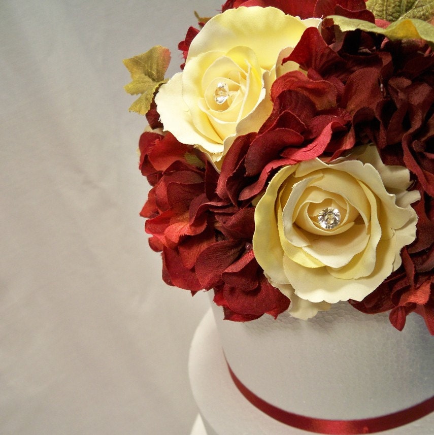 Yellow Rose Red Hydrangea Wedding Cake Topper From ItTopsTheCake
