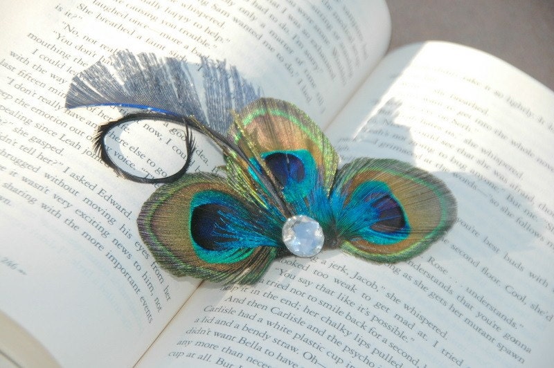 Peacock Feathers Hair Clip Vintage Style Blue Turquoise Aqua Green Party 